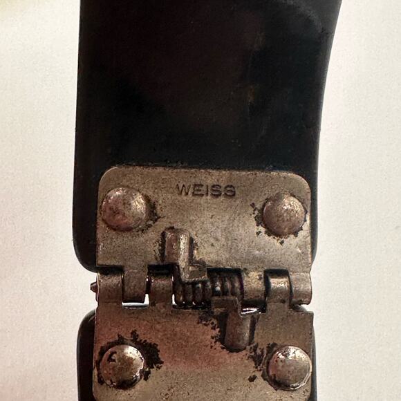 Vintage Weiss Two Bracelets Cream & Black Rhinestone Clamper Thermoset SMALL - Picture 12 of 14